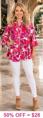 Pink & Purple Floral Flutter tunic top