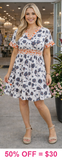2X, 3X Grey floral dress