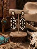 Oval Cream Stone Concho Earrings in Copper tone.