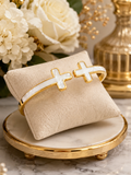 Pearl cross gold open hinge cuff bangle