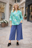 S, M, L, 2X, 3X  Green paisley v-neck top