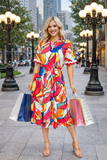 Colorful tie belt dress with collar