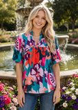 3X  : Teal Mix Floral Top