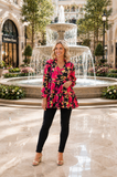Pink & Black Floral Baby Doll Top - Loose Fitting
