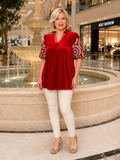 Red Velvet Embroidery sleeve top