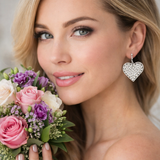 Silver Heart Earrings with Bling Clear Rhinestones