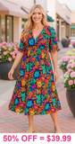 Beautiful Floral Midi Dress V-Neck