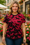 Hot Pink & Black Horse Print Short Sleeve Top