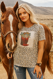 Leopard graphic tee with cowgirl boot design