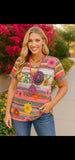 S, L, XL, 2X, 3X  PRAY Leopard And Serape Stripe Top