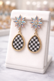 Checkered teardrop earrings with bling post