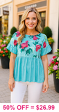 Turquoise Floral Baby Doll Top