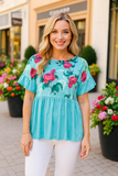 Turquoise Floral Baby Doll Top