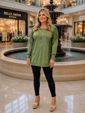 Olive green long sleeve with lace inserts