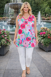 Floral Tank Top With Pink Trim