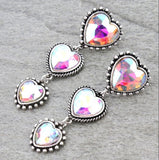 Silver AB Bling triple heart earrings