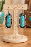 Turquoise rectangle stone earrings silver border
