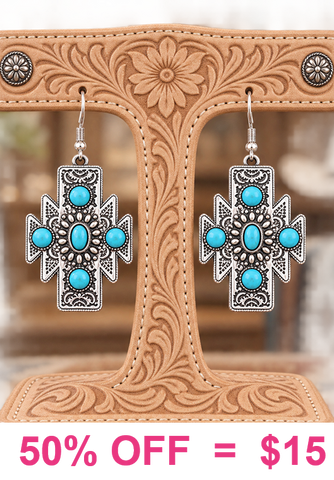 Silver Tribal Concho Earrings with turquoise stones