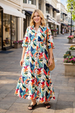 White Maxi Tropical print Dress With Pockets