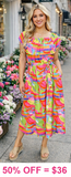 S, M, L, XL Paradise Colorful Belted Maxi Dress