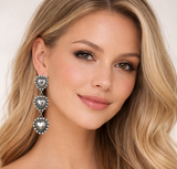 Silver studded triple heart earrings