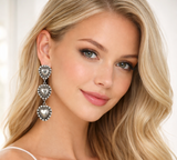 Silver studded triple heart earrings