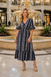 Navy floral stripe dress