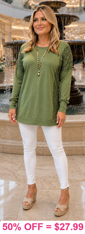 Olive green long sleeve with lace inserts