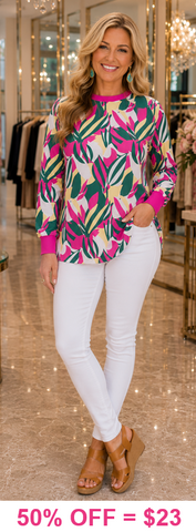 Pink & Green Abstract printed long sleeve top