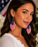 USA Flag Feather shaped earrings