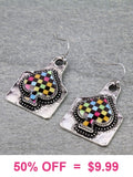 Silver tag checkered spade earrings