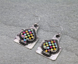Silver tag checkered spade earrings