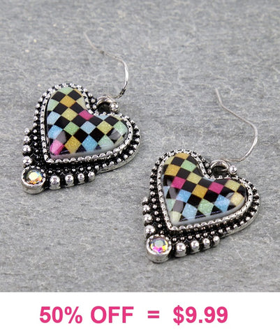 Multi Color checkered heart earrings