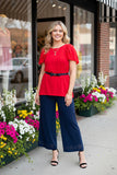 Red top with Georgette sleeves