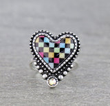 Multi Color checkered heart ring
