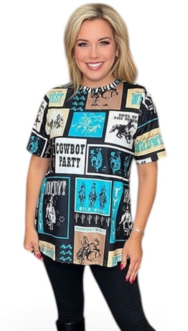XL, 3X : Cowboy Party Western Printed top
