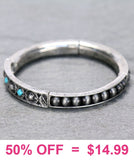 Silver & Turquoise bar, Navajo pearl, Stretchy section bracelet
