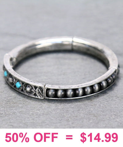 Silver & Turquoise bar, Navajo pearl, Stretchy section bracelet