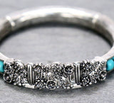 Silver cactus design, Colorful beaded, stretchy section bracelet