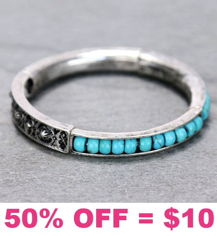 Turquoise bead & silver stretch bracelet