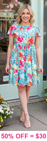 Turquoise Floral baby doll dress