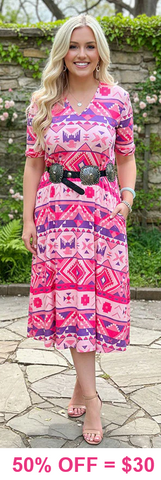 Pink Purple Tribal Midi Length Dress