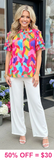 Colorful mock neck top ruffle sleeves