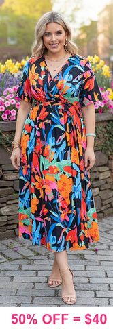 Black, Blue, Orange Floral Dress