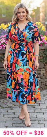 Black, Blue, Orange Floral Dress
