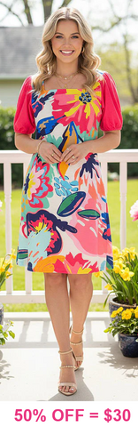 Floral print dress with puff sleeves