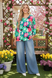 Teal floral long sleeve top