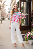 Pink Spotted Print Top With Turquoise Trim