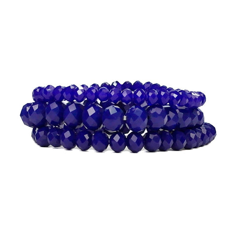 Royal Blue Crystal Stretch Bracelets - 3 piece set