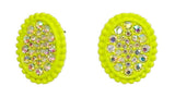 * Neon Yellow Oval Bling AB Large stud earrings